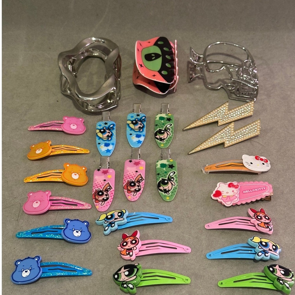 Y2K Hair Clip Accessory Lot Powerpuff Girls Hello Kitty Care Bears 22pc Set